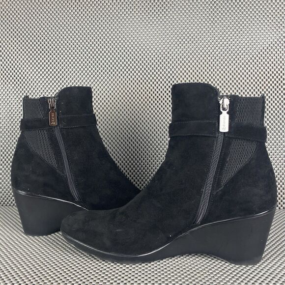 Blondo Liberata Wedge Boots Womens Size 10.5 M Black Leather Zipper Ankle Boots - Picture 4 of 10